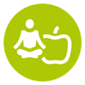vhs-Piktogramm: Yoga- und Apfelsymbol