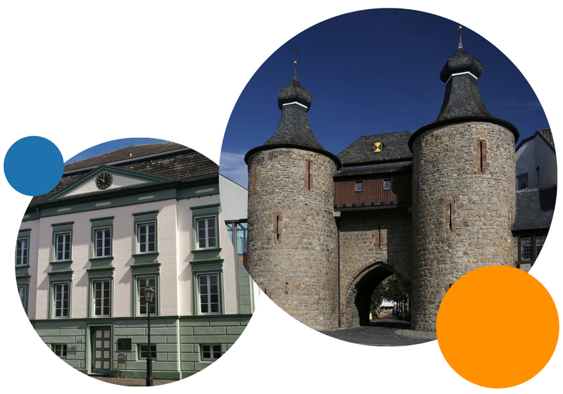 Fotos des Hexenturms in Jülich und des Ludwig-Gall Hauses in Aldenhoven
