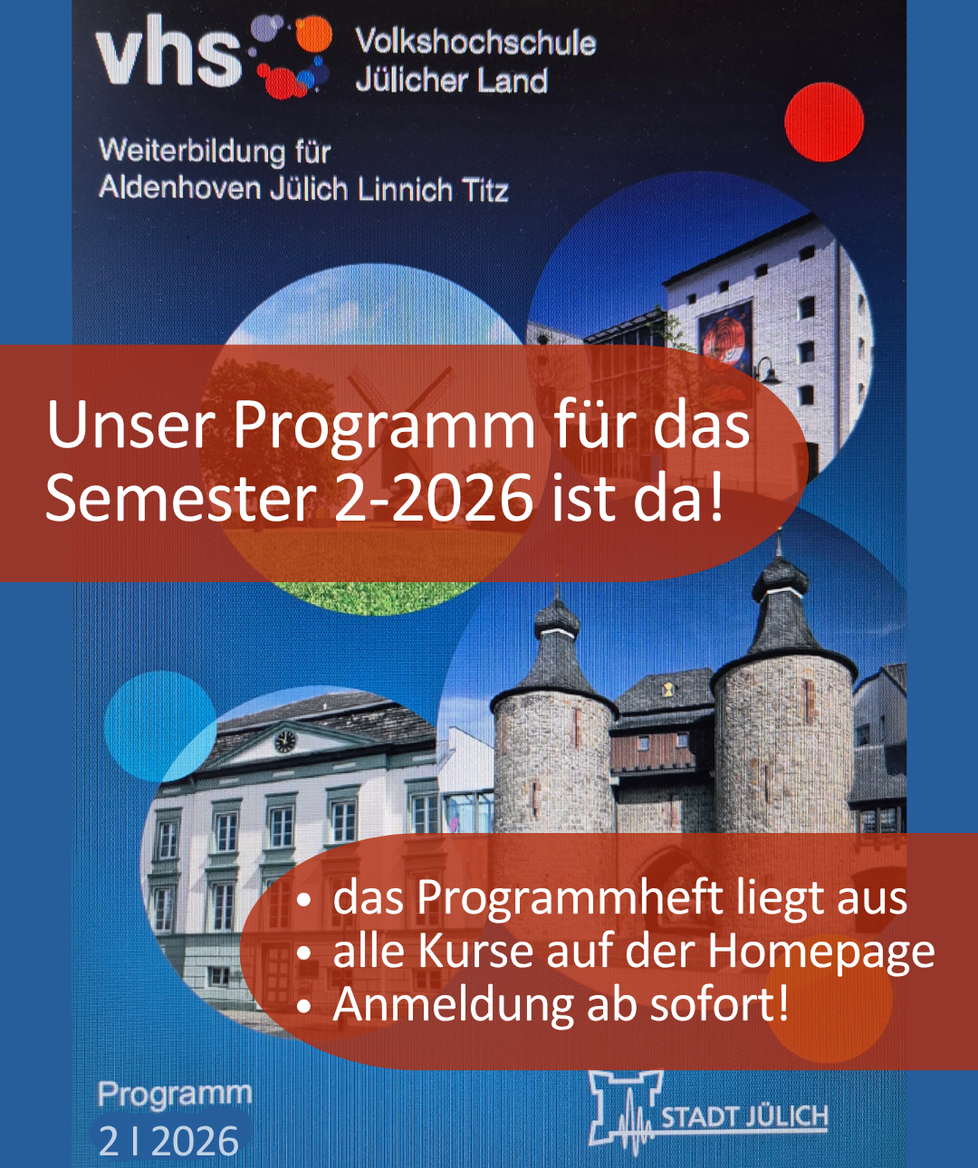 Öffnet die Seite 'Unser Programm 2-26 ist da!' Foto: VHS Jülicher Land