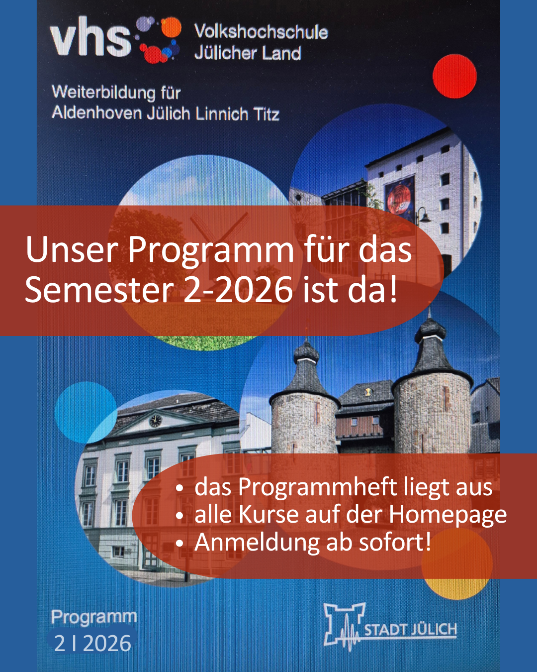 Öffnet die Seite 'Unser Programm 2-26 ist da!' Bild: VHS Jülicher Land